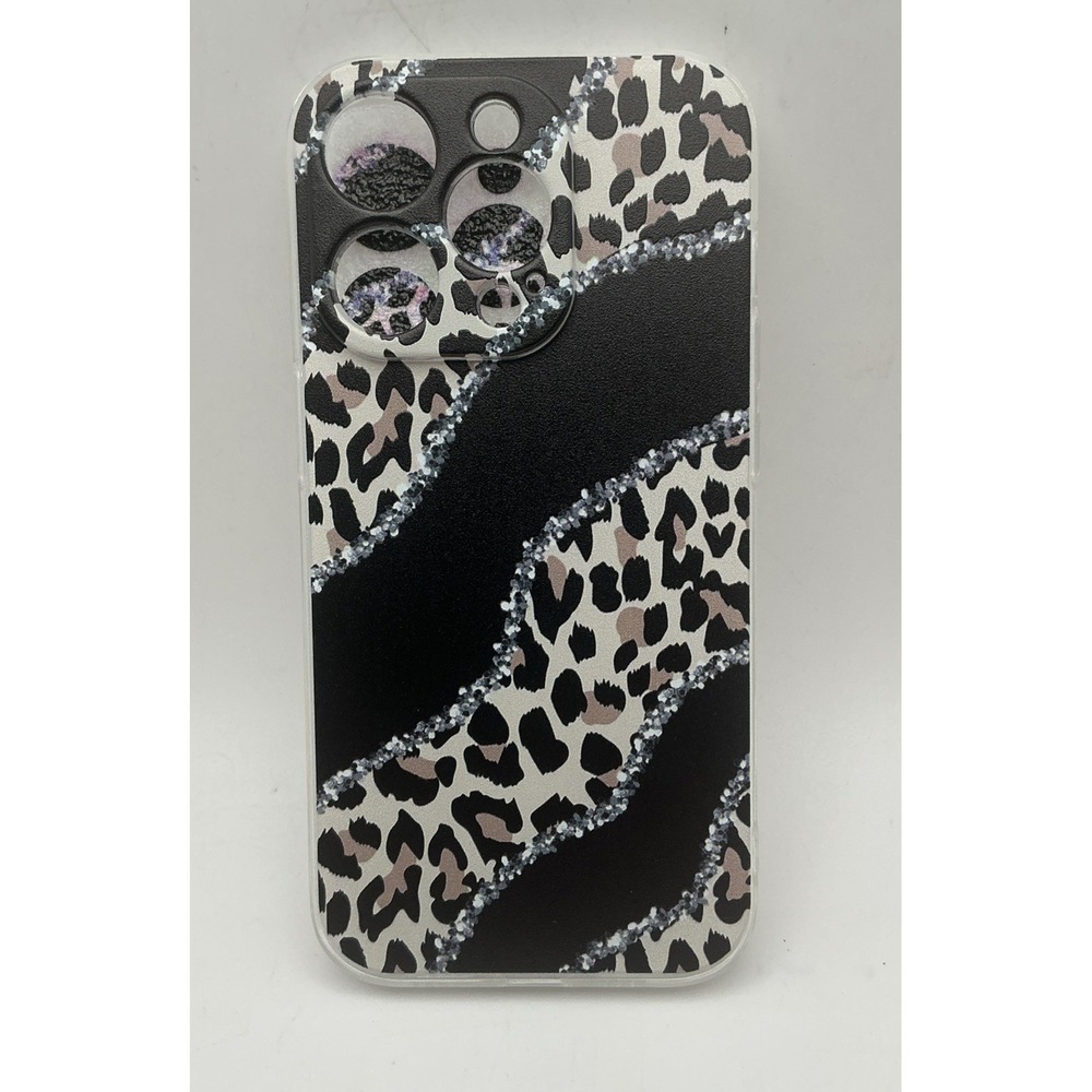 New Luxury Leopard Print Case for iPhone 14 Plus Cover Glitter Bling Waves NIB